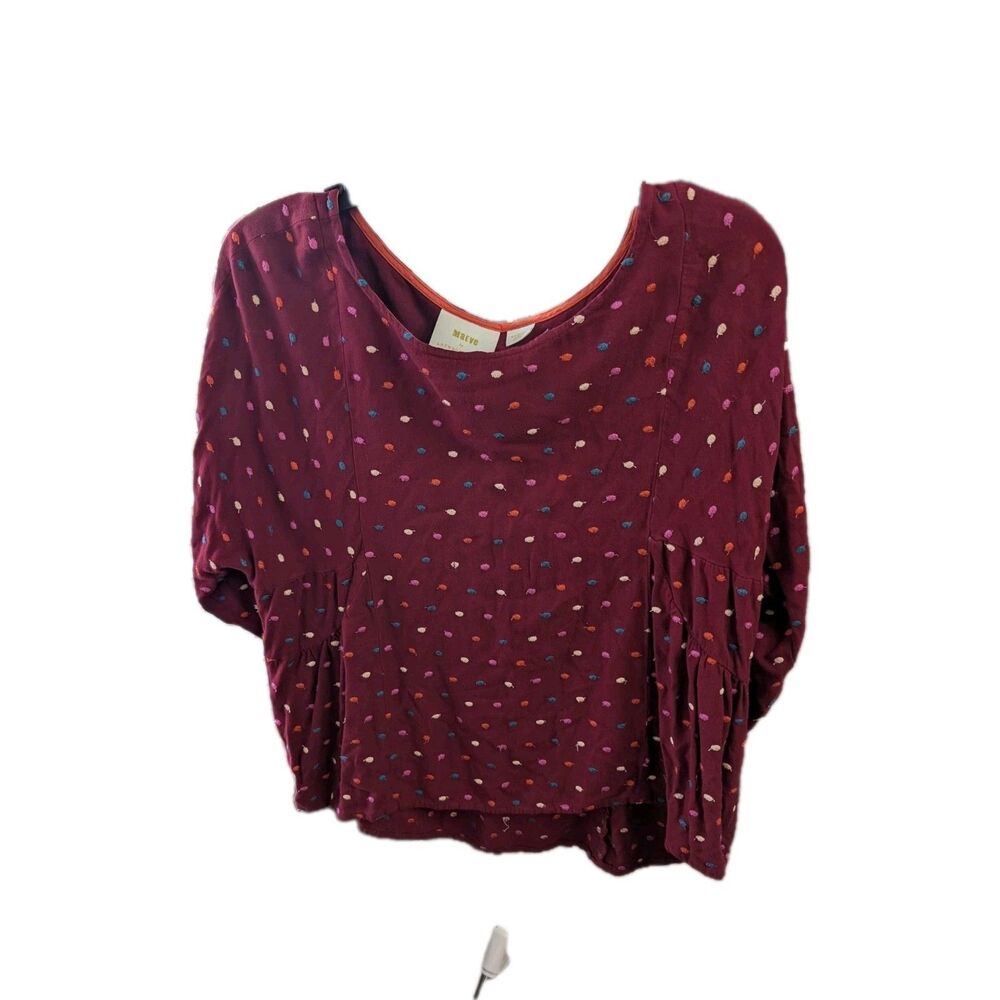 Maeve by Anthropologie Burgundy Textured Polka Dot Blouse (Size Medium)